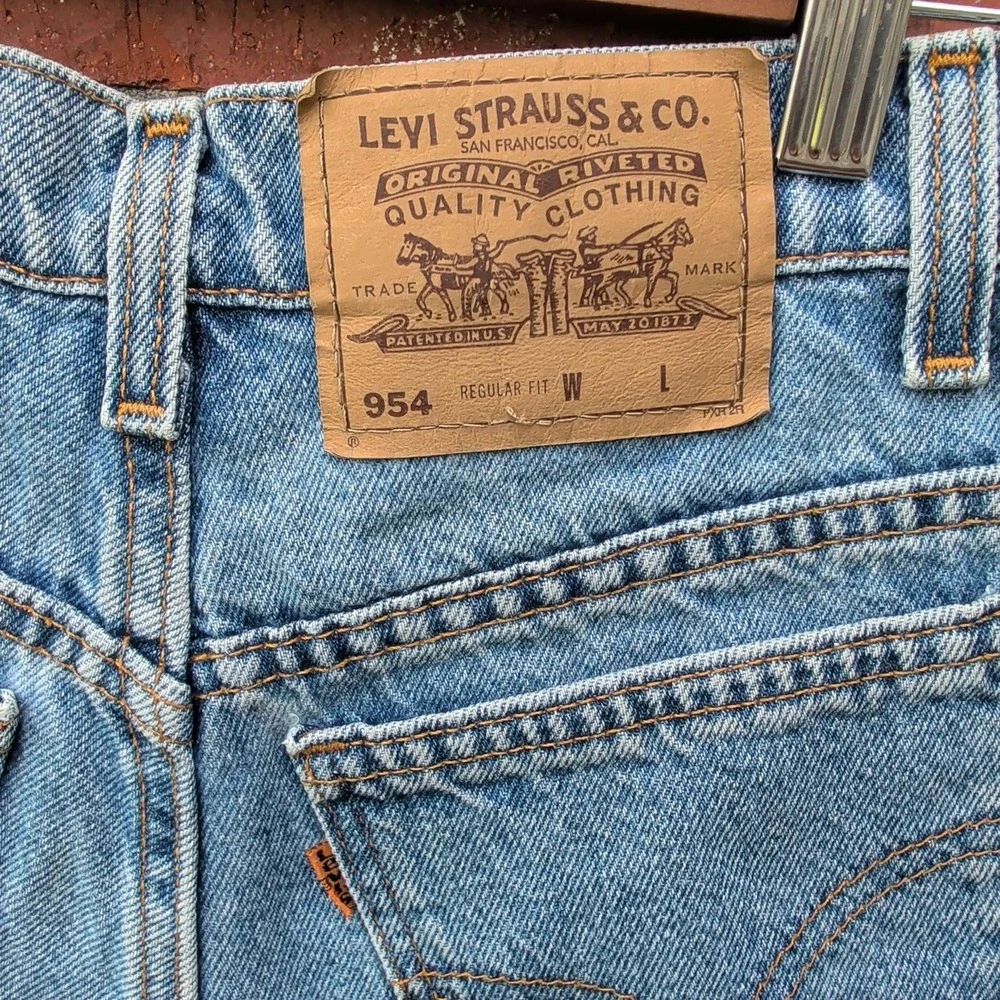 Levi's 954 Denim Shorts Men 26 Blue High Waisted Orange Tab Made in USA 90s